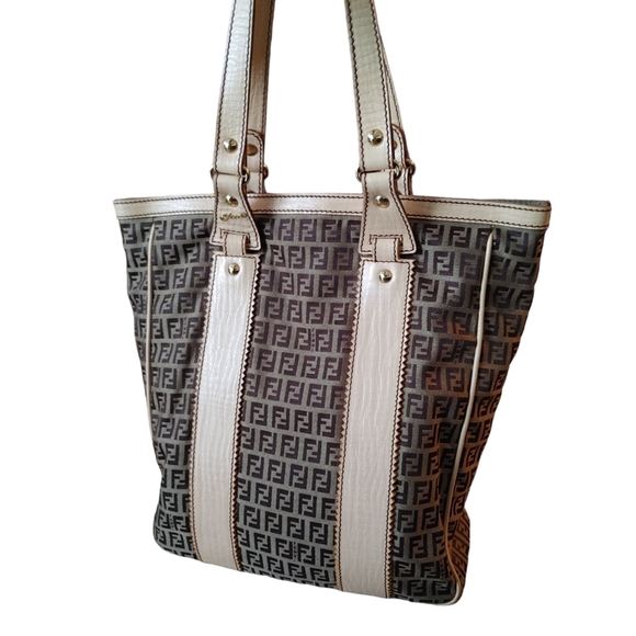 Fendi Zucchino Canvas Leather Tote Bag - Picture 15 of 16